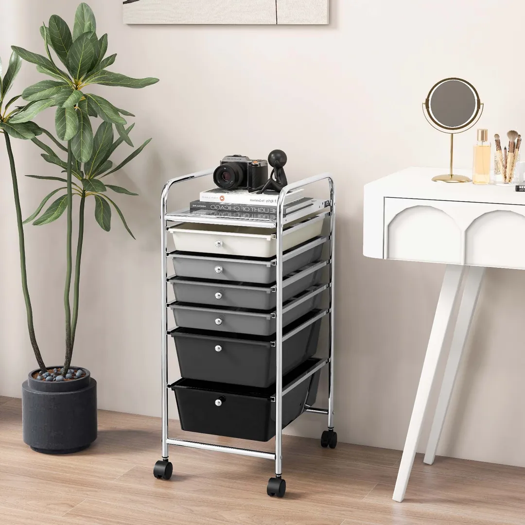 Costway White Metal Base with Plastic Metal Top Rolling Kitchen Cart (17-in x 13.5-in x 30-in), photo 9 of 10