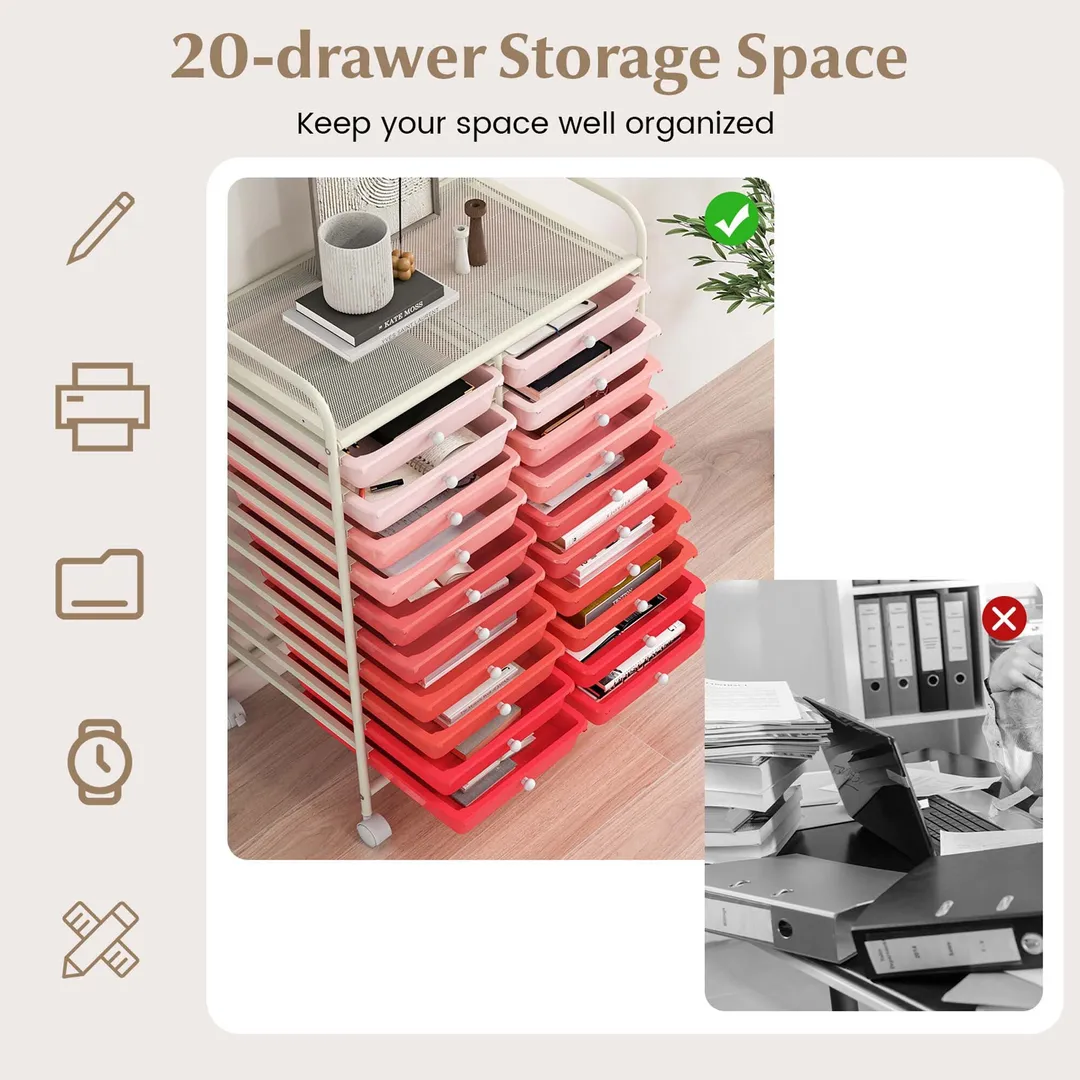Costway White Metal Base with Plastic Metal Top Rolling Kitchen Cart (15-in x 25-in x 35-in), photo 4 of 9