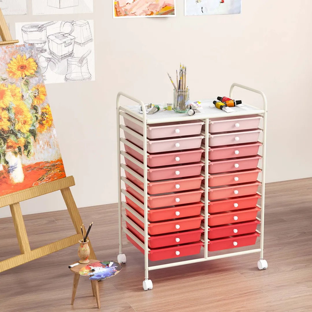 Costway White Metal Base with Plastic Metal Top Rolling Kitchen Cart (15-in x 25-in x 35-in), photo 8 of 9