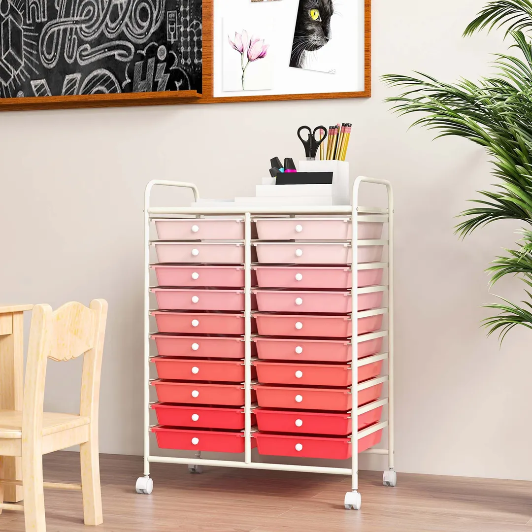 Costway White Metal Base with Plastic Metal Top Rolling Kitchen Cart (15-in x 25-in x 35-in), photo 9 of 9