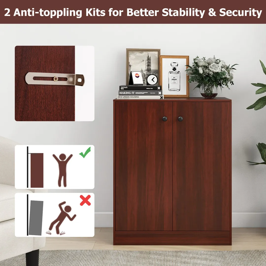 Costway 13.5-in W x 33.5-in H Wood Brown Freestanding Utility Storage Cabinet, photo 5 of 9