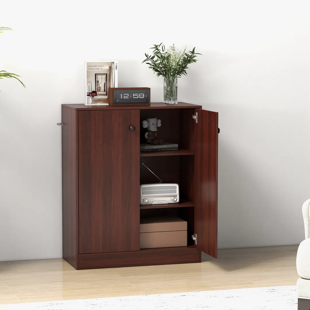 Costway 13.5-in W x 33.5-in H Wood Brown Freestanding Utility Storage Cabinet, photo 7 of 9