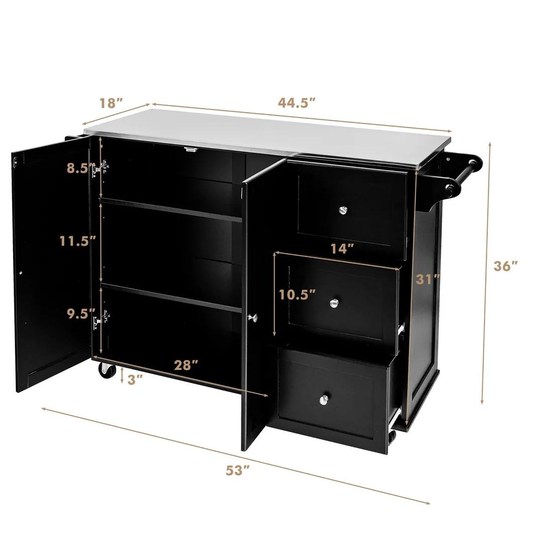 Costway Stainless Steel Mdf Base with Stainless Steel Metal Top Rolling Kitchen Island (18-in x 53-in x 36-in), photo 2 of 10