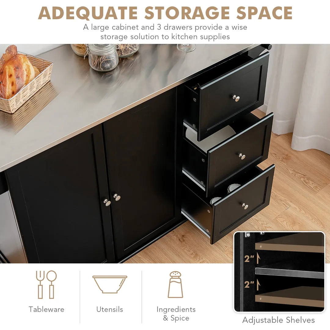 Costway Stainless Steel Mdf Base with Stainless Steel Metal Top Rolling Kitchen Island (18-in x 53-in x 36-in), photo 4 of 10