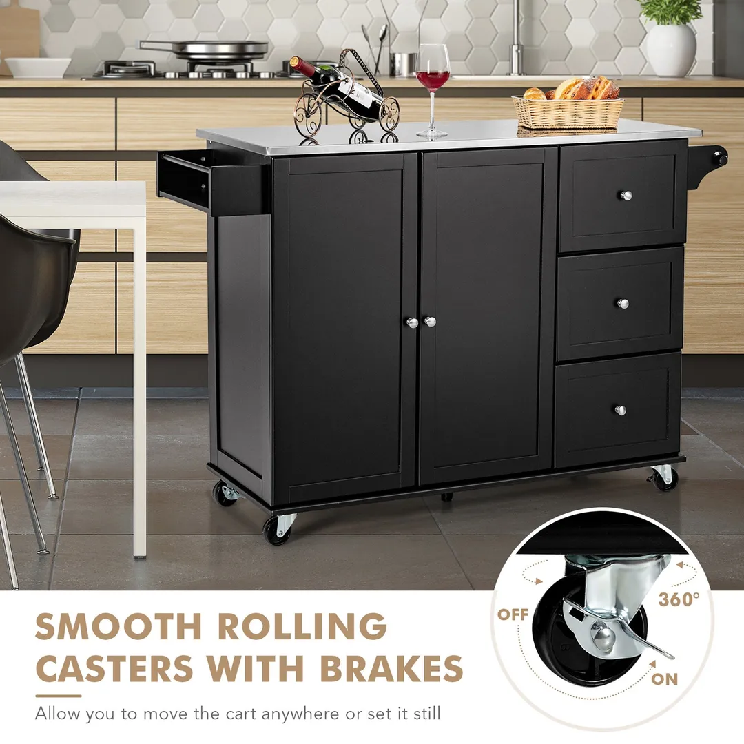 Costway Stainless Steel Mdf Base with Stainless Steel Metal Top Rolling Kitchen Island (18-in x 53-in x 36-in), photo 5 of 10