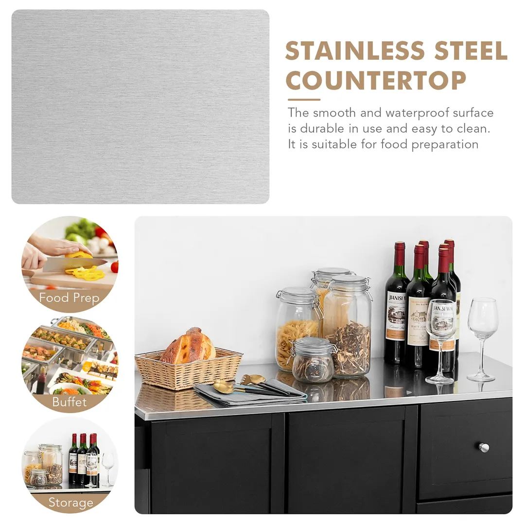 Costway Stainless Steel Mdf Base with Stainless Steel Metal Top Rolling Kitchen Island (18-in x 53-in x 36-in), photo 6 of 10