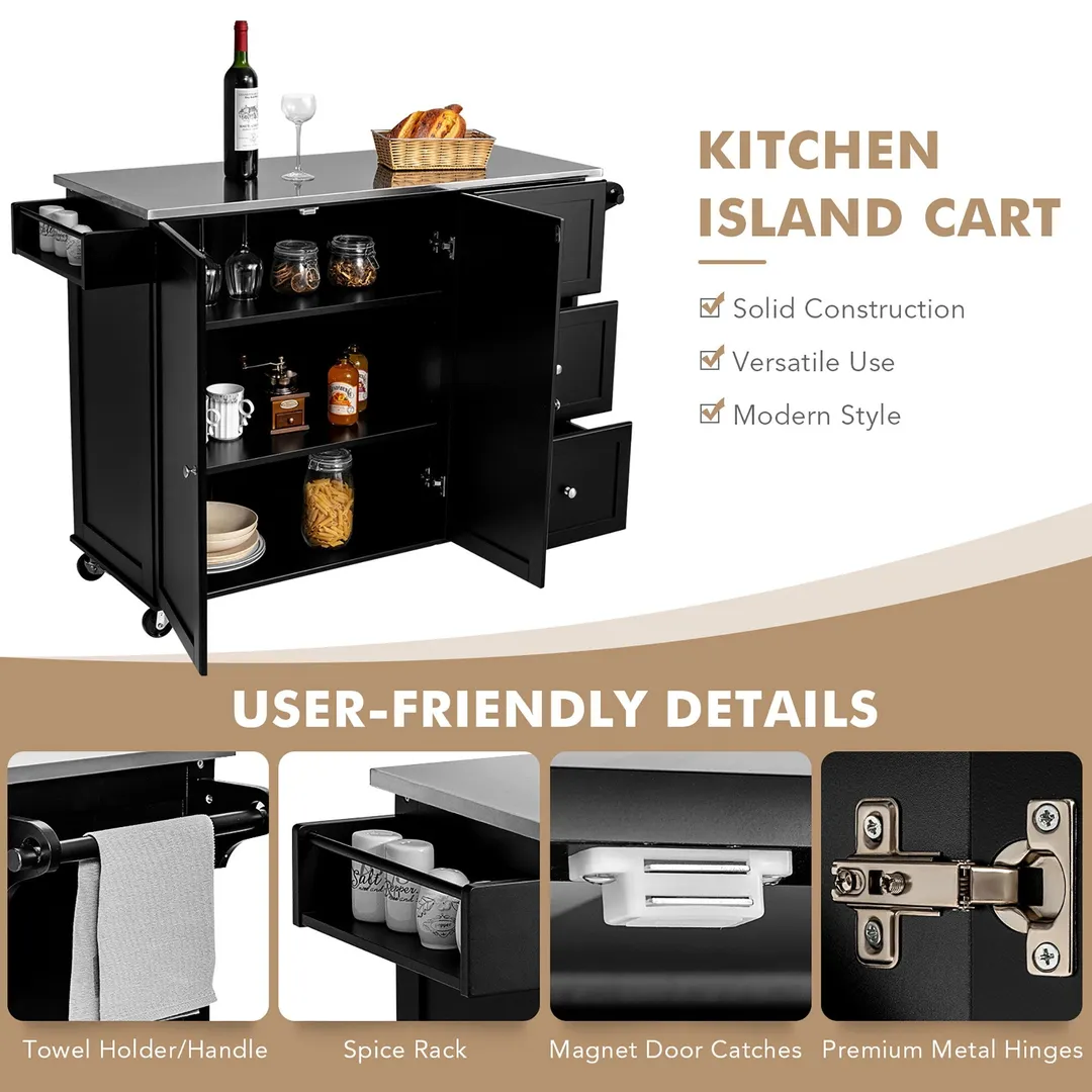Costway Stainless Steel Mdf Base with Stainless Steel Metal Top Rolling Kitchen Island (18-in x 53-in x 36-in), photo 7 of 10