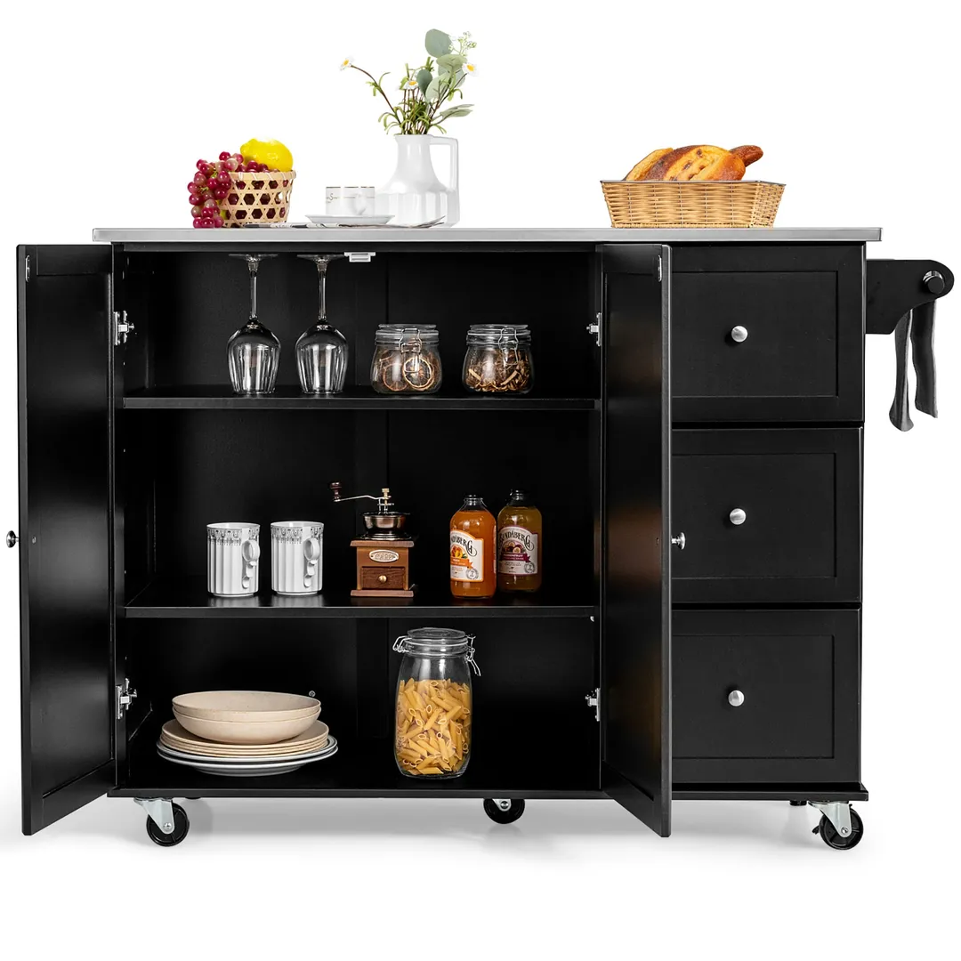 Costway Stainless Steel Mdf Base with Stainless Steel Metal Top Rolling Kitchen Island (18-in x 53-in x 36-in), photo 8 of 10