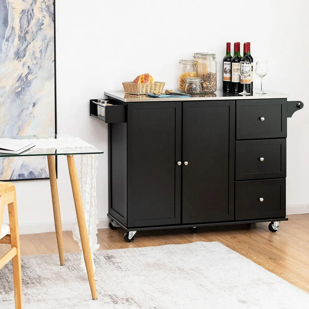 Costway Stainless Steel Mdf Base with Stainless Steel Metal Top Rolling Kitchen Island (18-in x 53-in x 36-in), photo 9 of 10