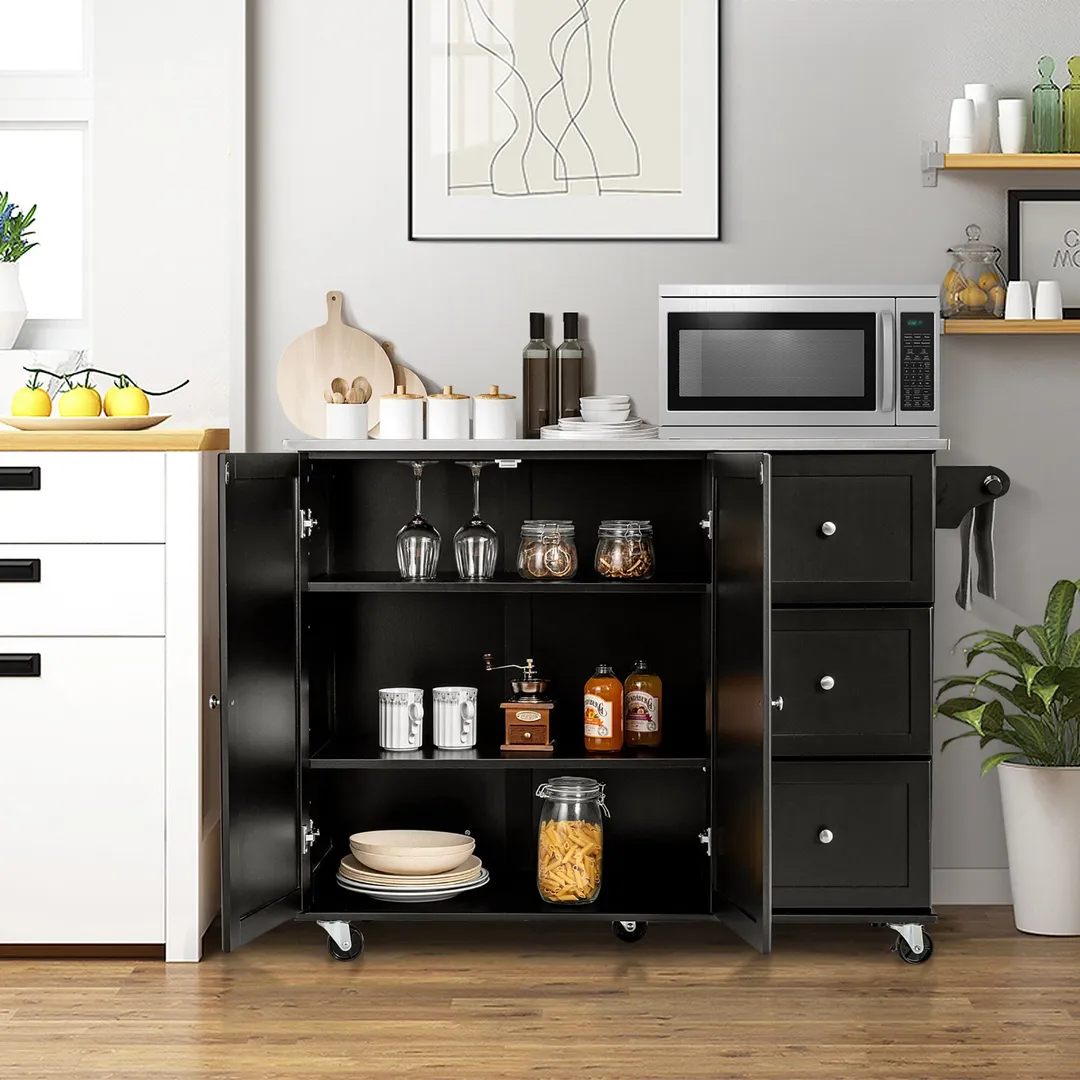 Costway Stainless Steel Mdf Base with Stainless Steel Metal Top Rolling Kitchen Island (18-in x 53-in x 36-in), photo 10 of 10