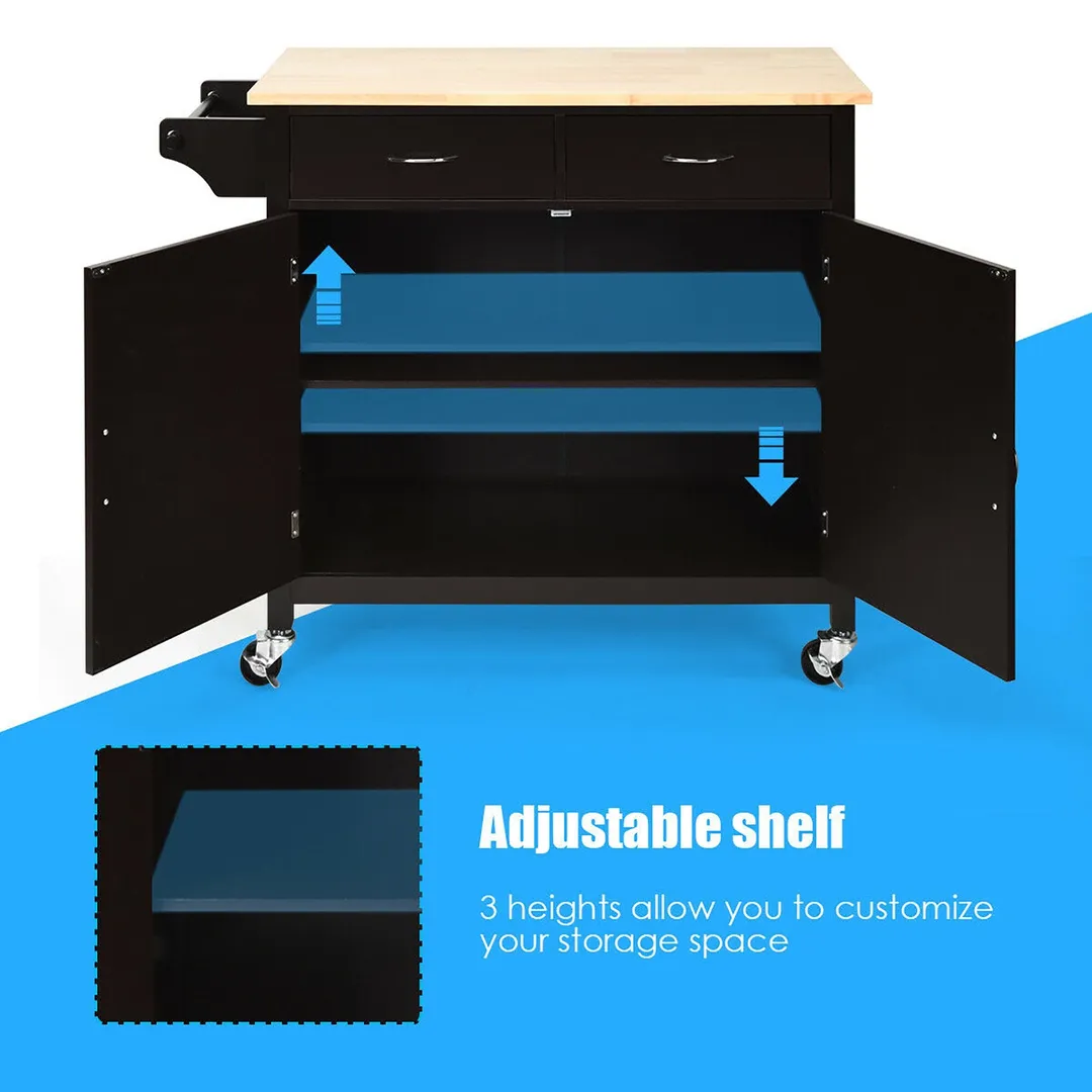Costway Black Wood Base with Wood Top Rolling Kitchen Cart (19-in x 43-in x 35.5-in), photo 6 of 10