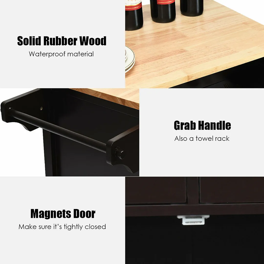 Costway Black Wood Base with Wood Top Rolling Kitchen Cart (19-in x 43-in x 35.5-in), photo 7 of 10