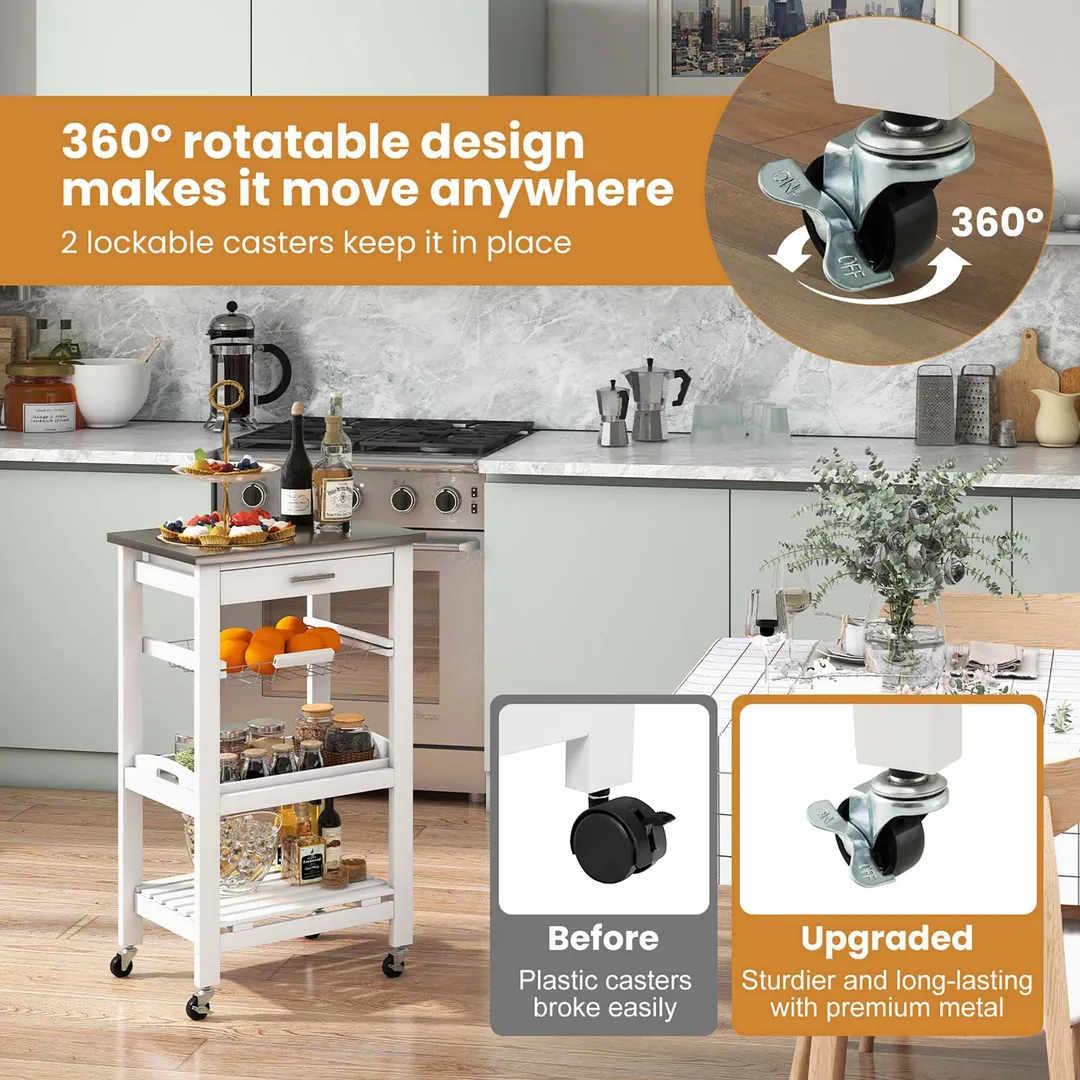 Costway White Metal Base with Mdf Wood Top Rolling Kitchen Cart (15.5-in x 18.5-in x 33.5-in), photo 4 of 9