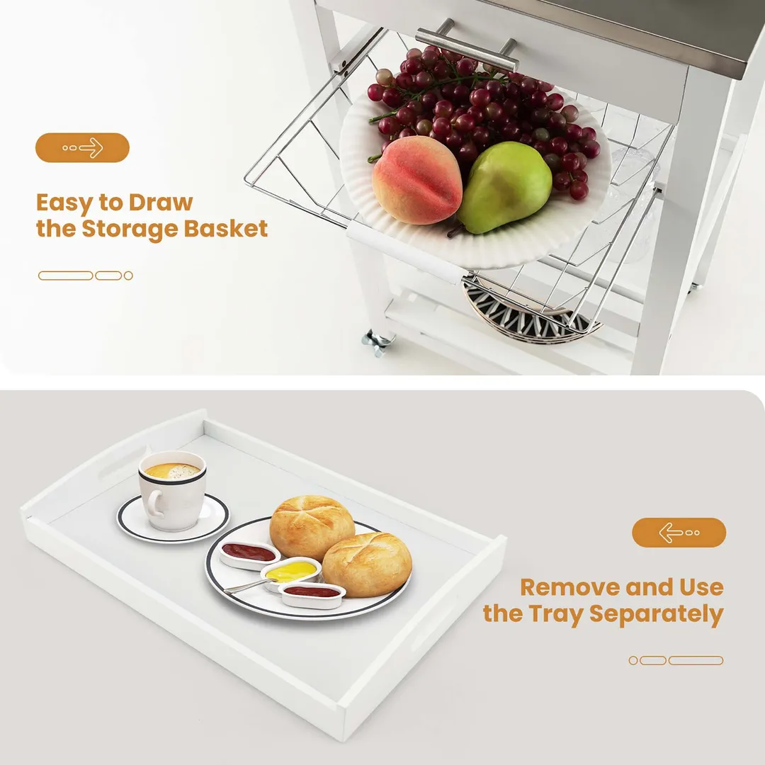 Costway White Metal Base with Mdf Wood Top Rolling Kitchen Cart (15.5-in x 18.5-in x 33.5-in), photo 6 of 9