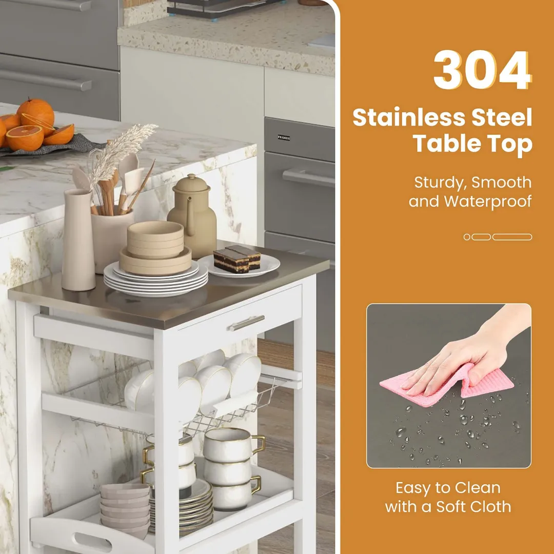 Costway White Metal Base with Mdf Wood Top Rolling Kitchen Cart (15.5-in x 18.5-in x 33.5-in), photo 5 of 9
