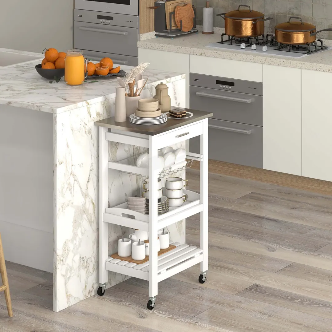 Costway White Metal Base with Mdf Wood Top Rolling Kitchen Cart (15.5-in x 18.5-in x 33.5-in), photo 9 of 9