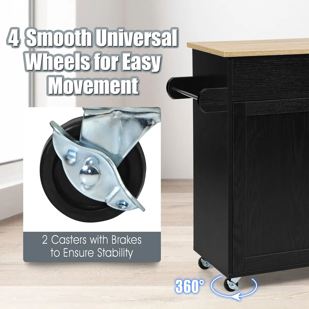 Costway Black Wood Base with Mdf Wood Top Rolling Kitchen Island (16-in x 45.5-in x 33.5-in), photo 4 of 9