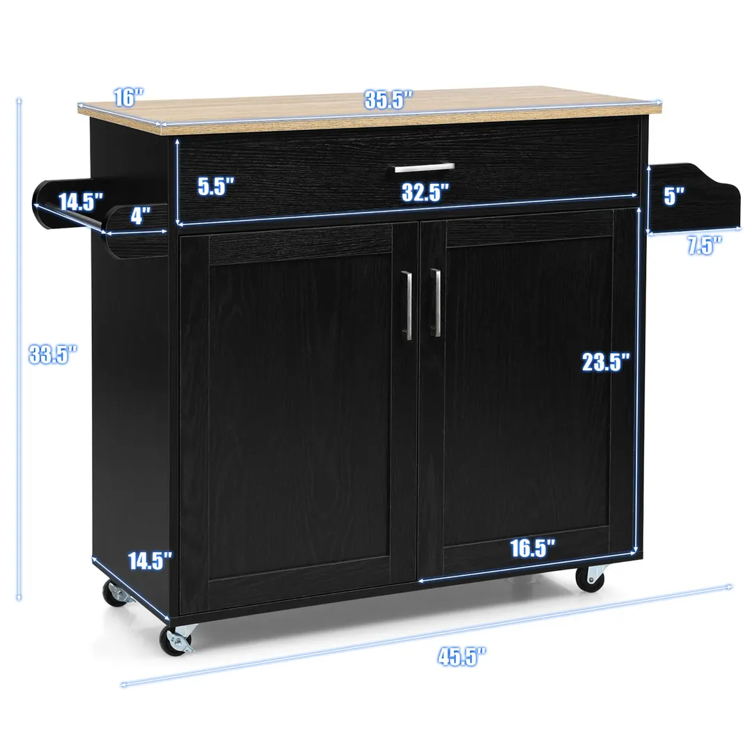 Costway Black Wood Base with Mdf Wood Top Rolling Kitchen Island (16-in x 45.5-in x 33.5-in), photo 2 of 9