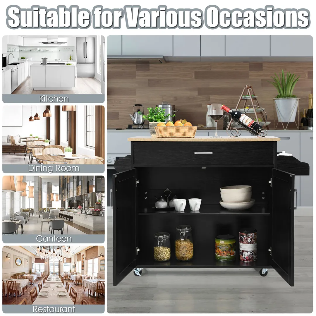 Costway Black Wood Base with Mdf Wood Top Rolling Kitchen Island (16-in x 45.5-in x 33.5-in), photo 6 of 9