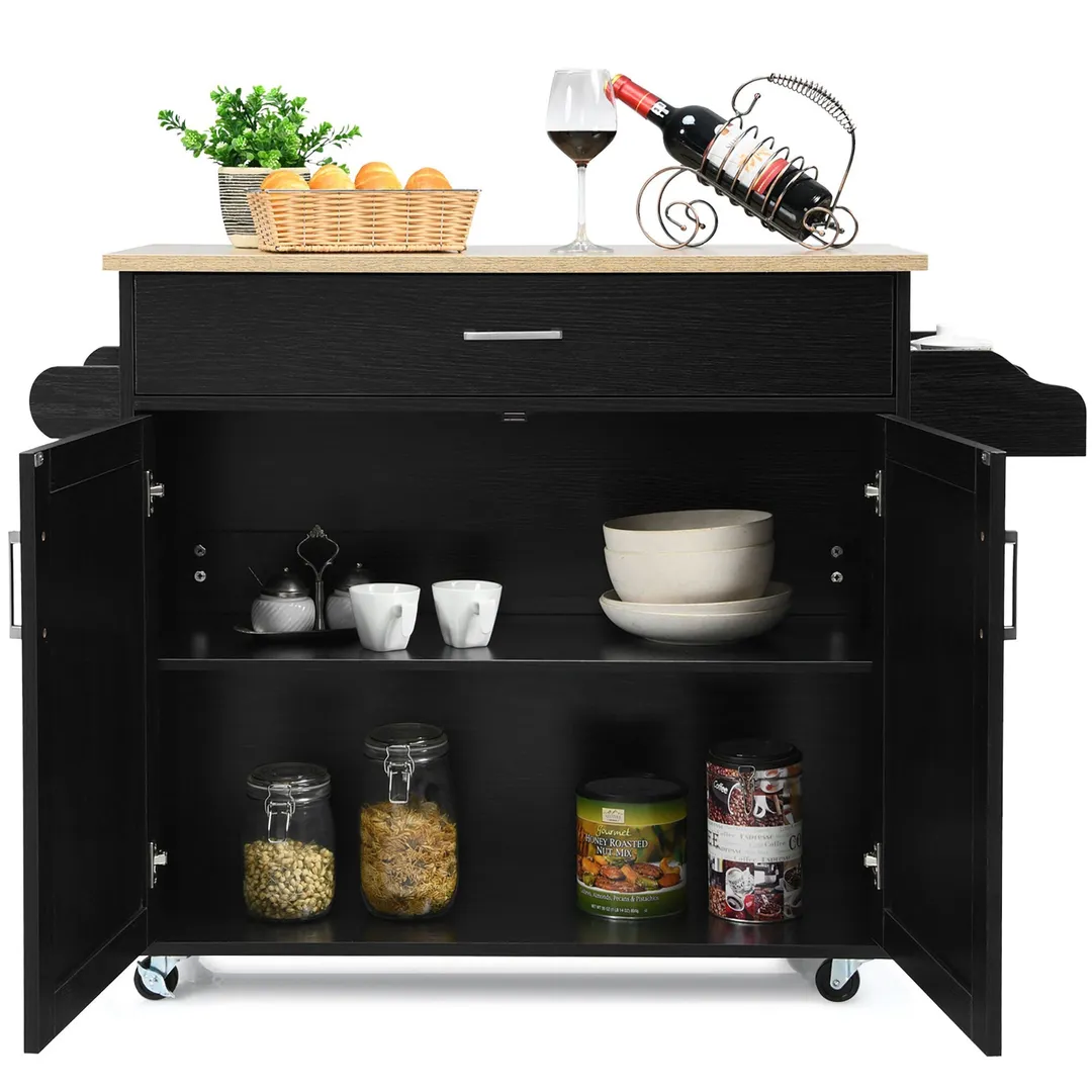 Costway Black Wood Base with Mdf Wood Top Rolling Kitchen Island (16-in x 45.5-in x 33.5-in), photo 9 of 9
