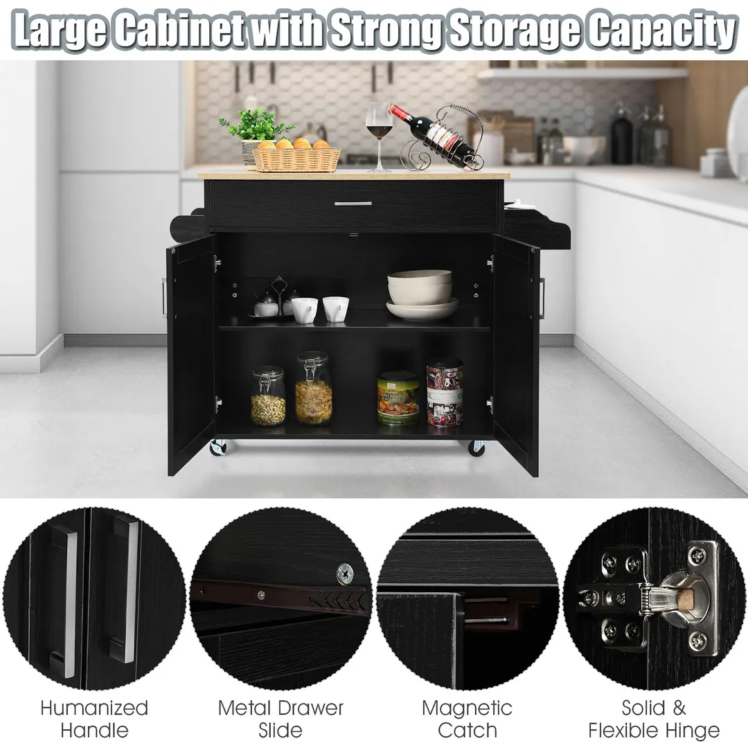 Costway Black Wood Base with Mdf Wood Top Rolling Kitchen Island (16-in x 45.5-in x 33.5-in), photo 8 of 9