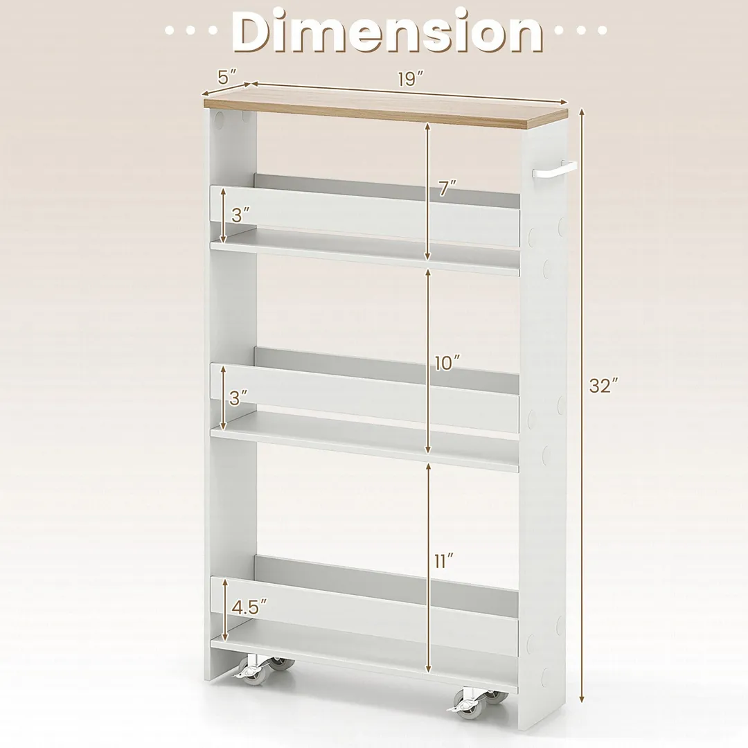 Costway White Metal Base with Wood Metal Top Rolling Kitchen Cart (7-in x 19-in x 32-in), photo 2 of 8