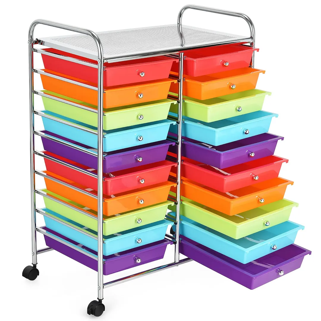 Costway Stainless Steel Base with Plastic Metal Top Rolling Kitchen Cart (15-in x 25-in x 35-in), photo 8 of 9