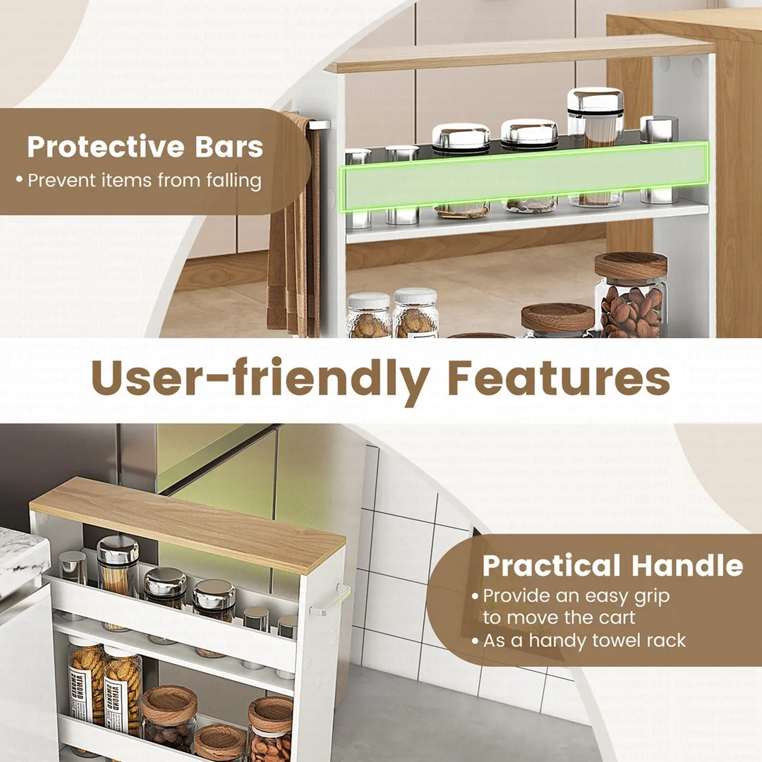 Costway White Metal Base with Wood Metal Top Rolling Kitchen Cart (7-in x 19-in x 32-in), photo 3 of 8