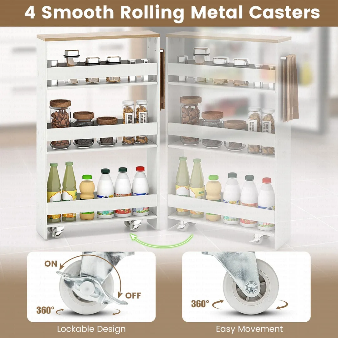 Costway White Metal Base with Wood Metal Top Rolling Kitchen Cart (7-in x 19-in x 32-in), photo 4 of 8