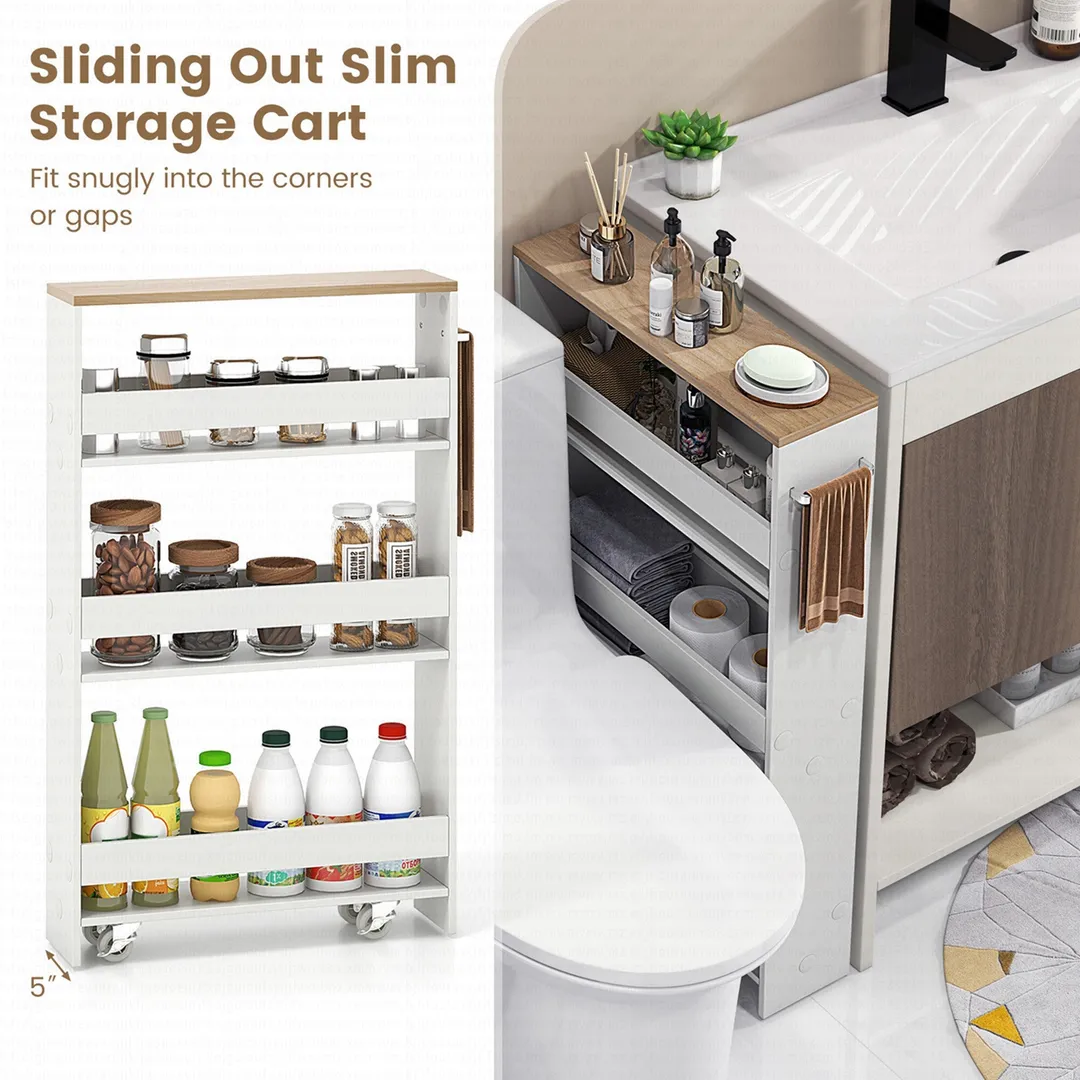 Costway White Metal Base with Wood Metal Top Rolling Kitchen Cart (7-in x 19-in x 32-in), photo 6 of 8
