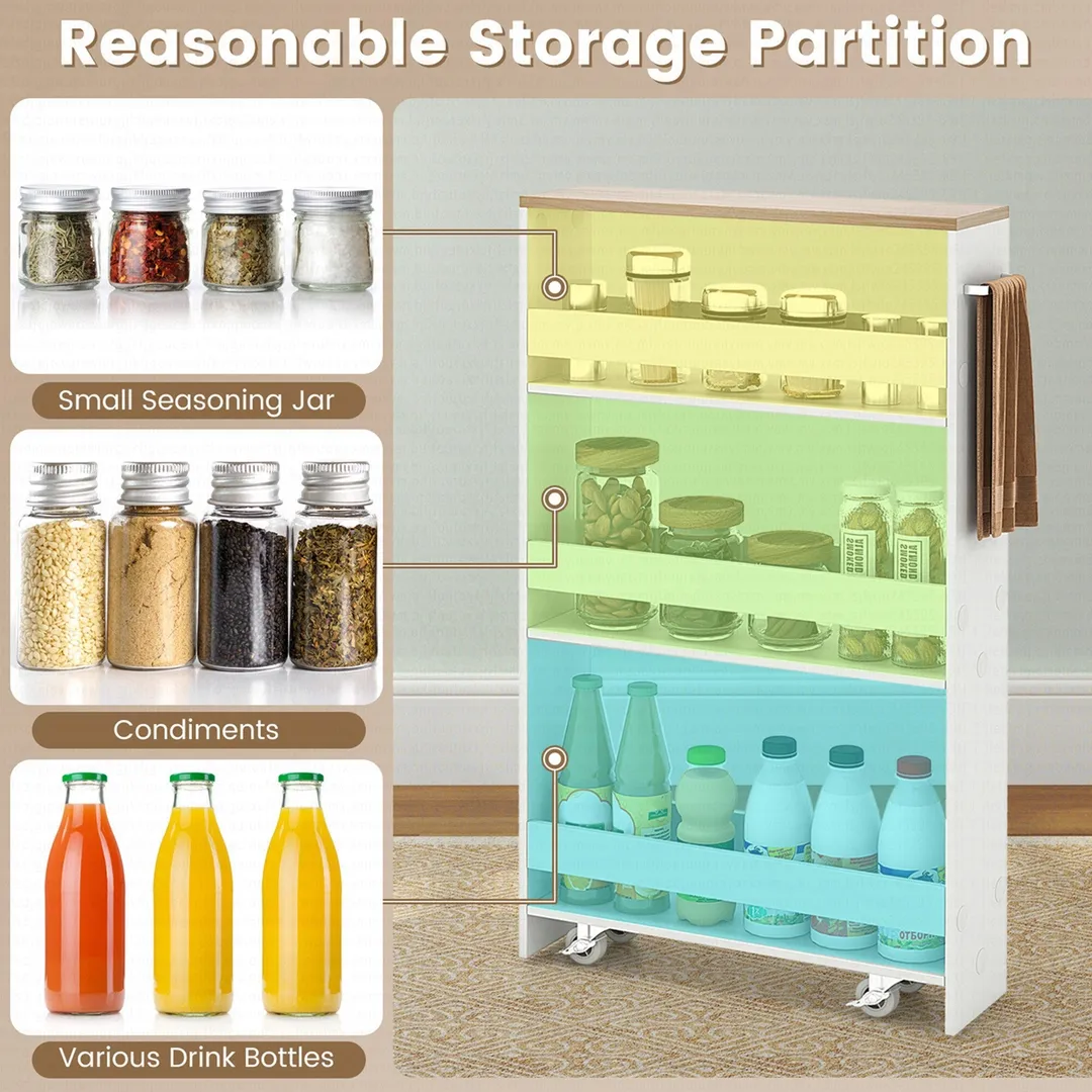 Costway White Metal Base with Wood Metal Top Rolling Kitchen Cart (7-in x 19-in x 32-in), photo 5 of 8
