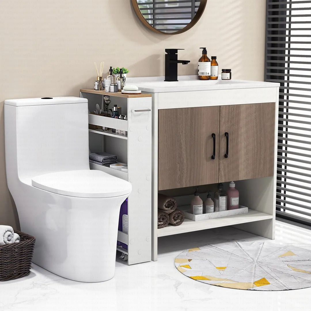 Costway White Metal Base with Wood Metal Top Rolling Kitchen Cart (7-in x 19-in x 32-in), photo 7 of 8