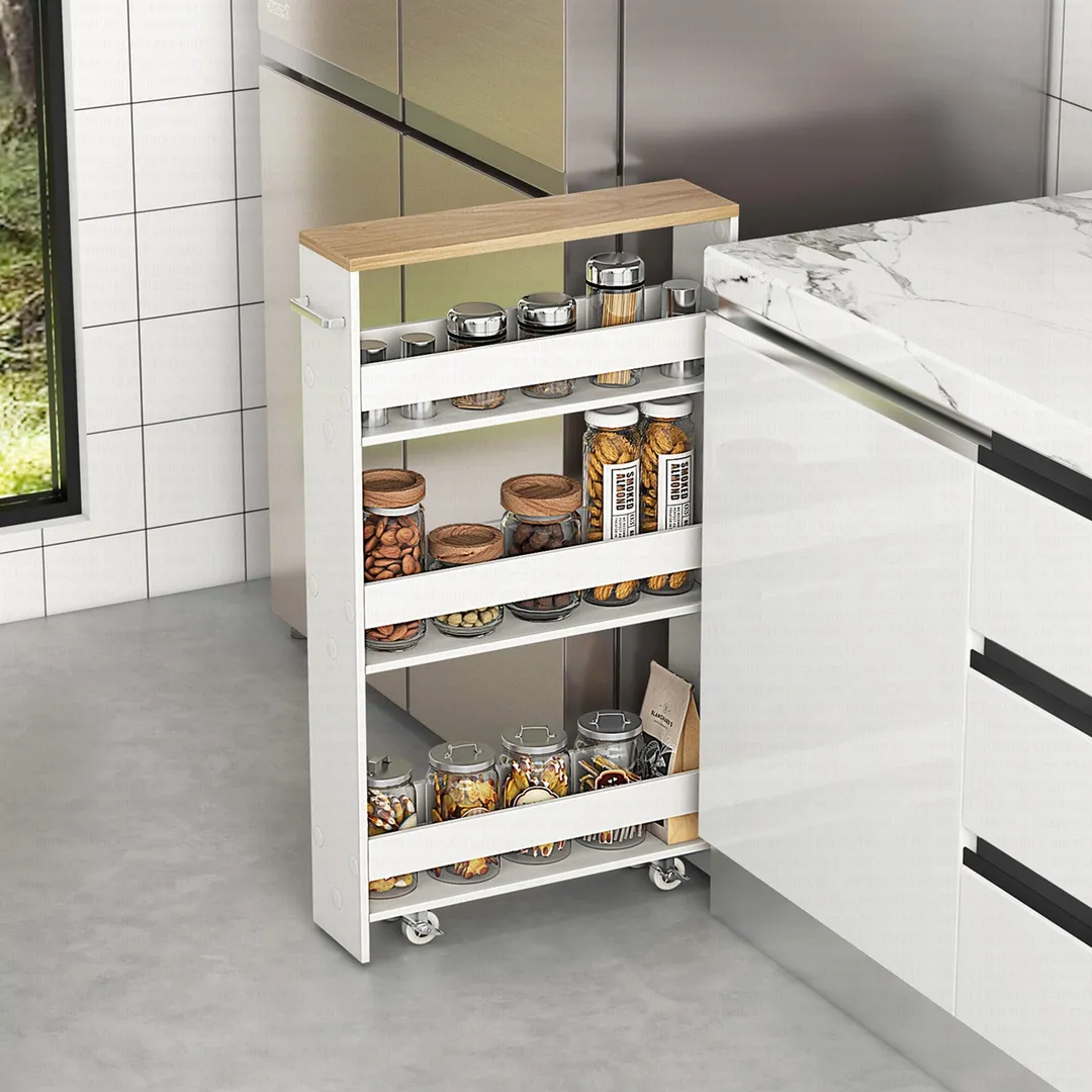 Costway White Metal Base with Wood Metal Top Rolling Kitchen Cart (7-in x 19-in x 32-in), photo 8 of 8