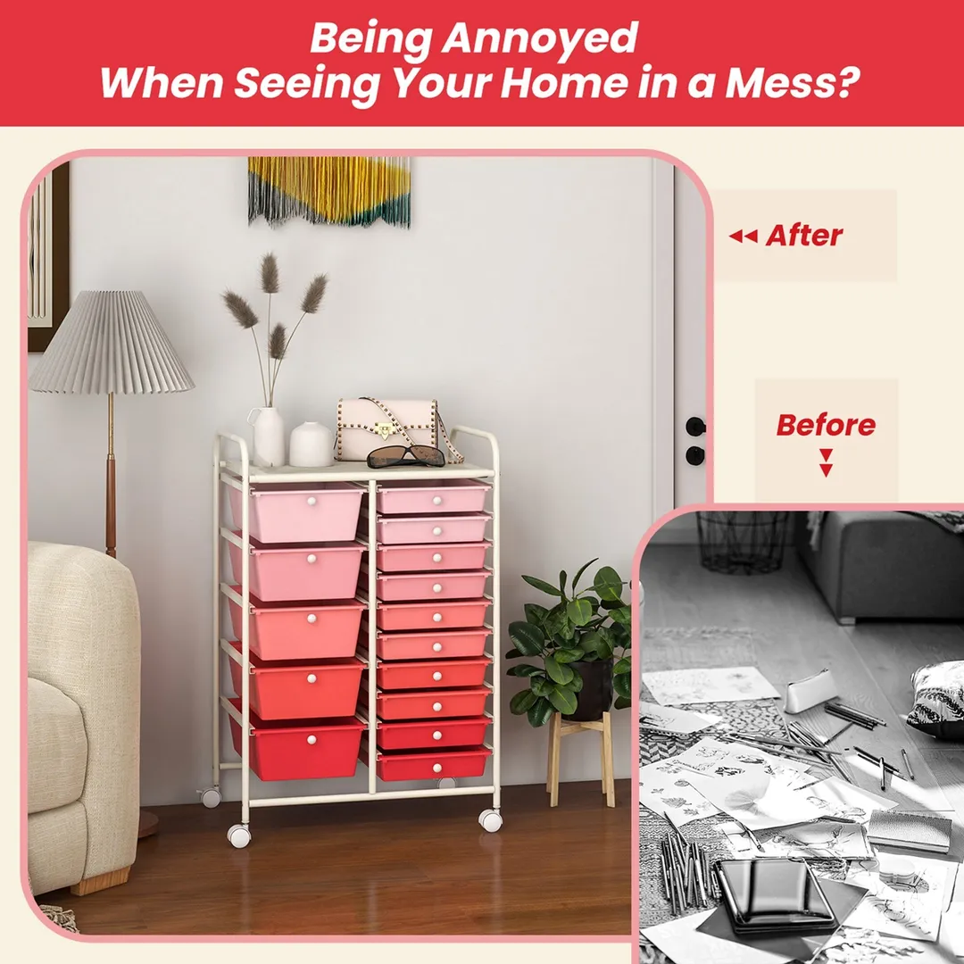 Costway Metal Base with Plastic Metal Top Rolling Kitchen Cart (14.5-in x 25-in x 34.5-in), photo 6 of 10