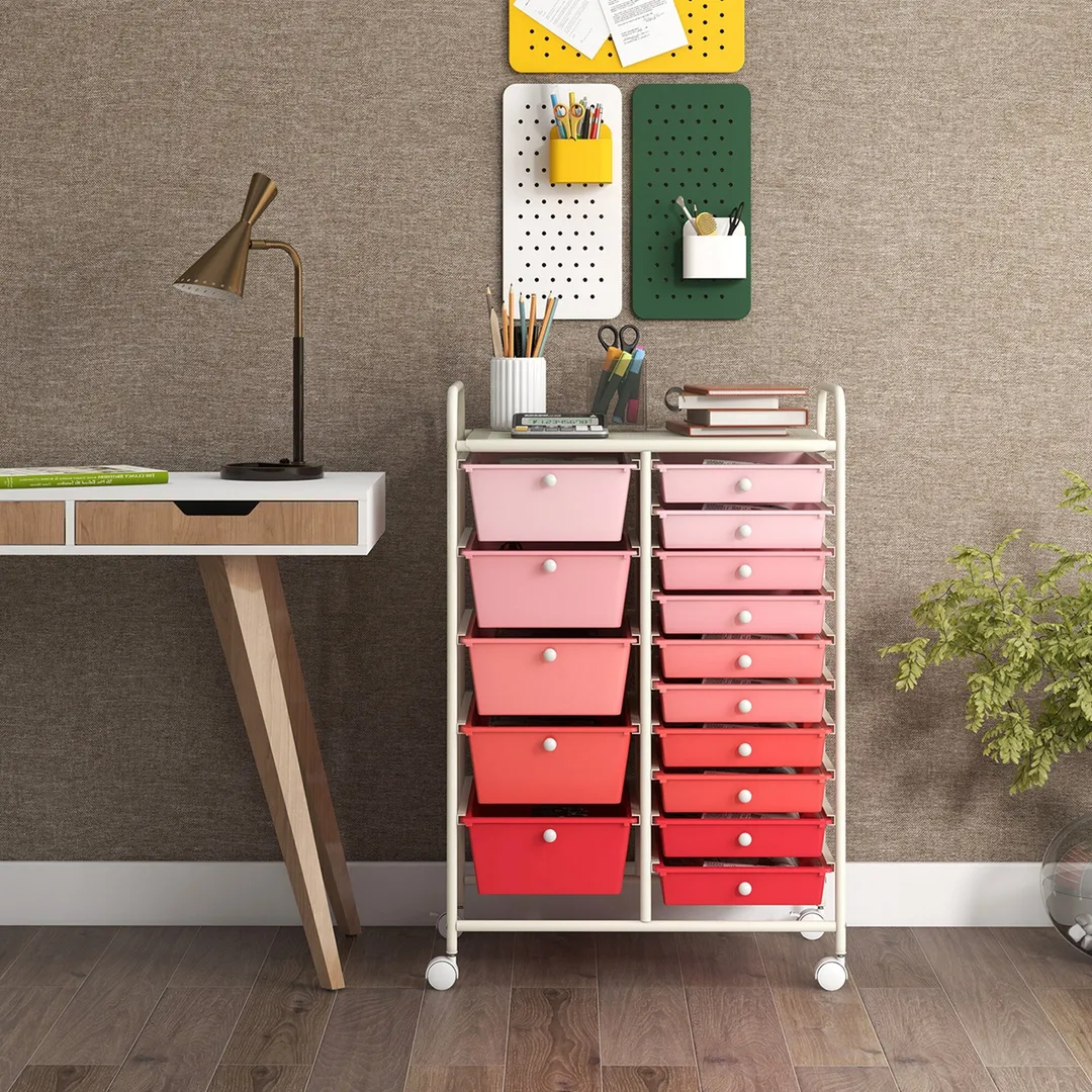 Costway Metal Base with Plastic Metal Top Rolling Kitchen Cart (14.5-in x 25-in x 34.5-in), photo 9 of 10