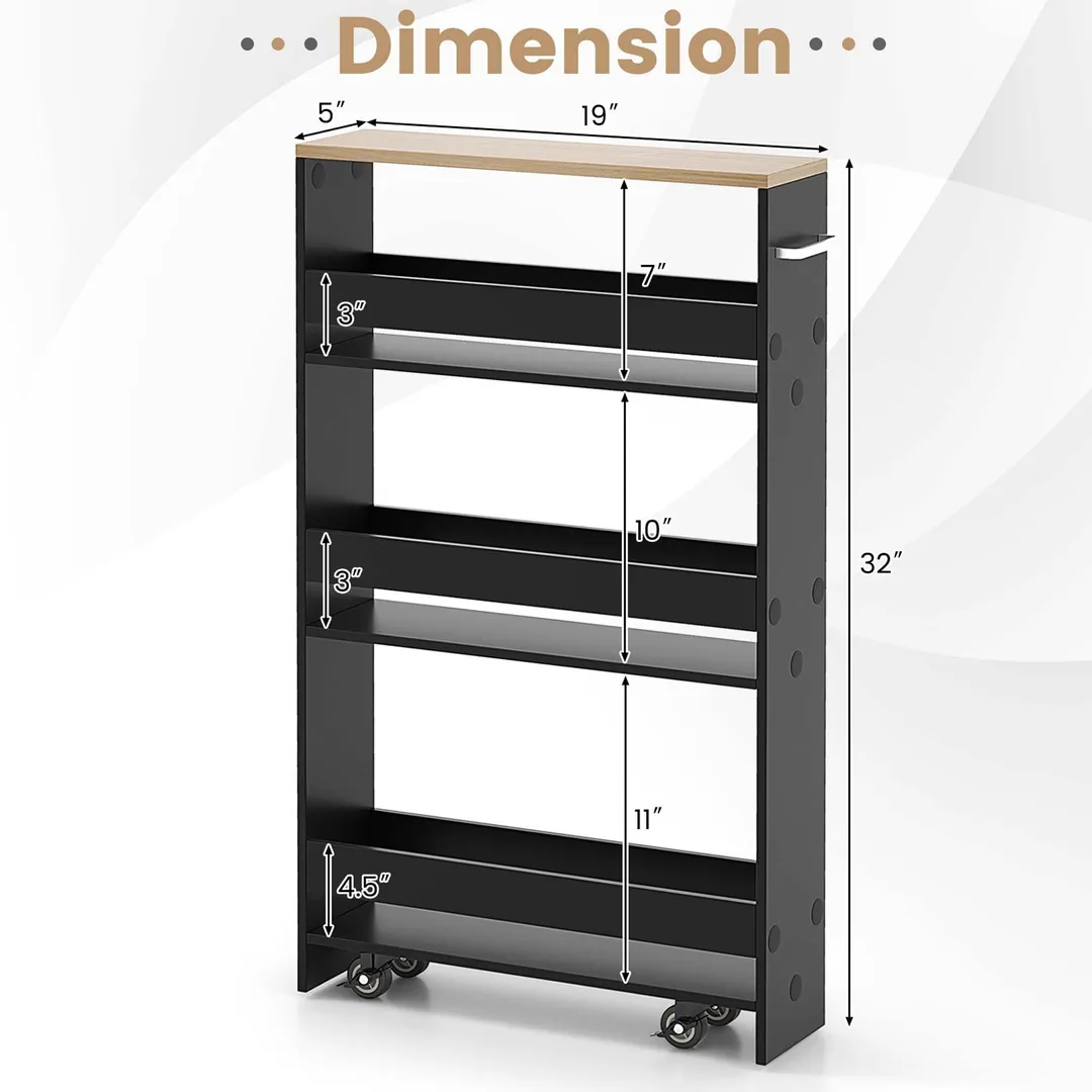Costway Black Wood Base with Wood Top Rolling Kitchen Cart (7-in x 19-in x 32-in), photo 2 of 9