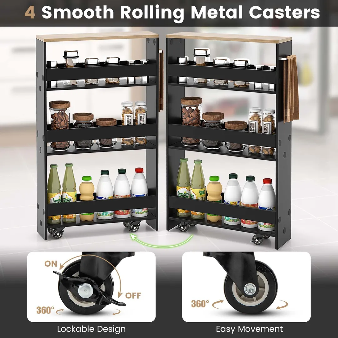 Costway Black Wood Base with Wood Top Rolling Kitchen Cart (7-in x 19-in x 32-in), photo 5 of 9