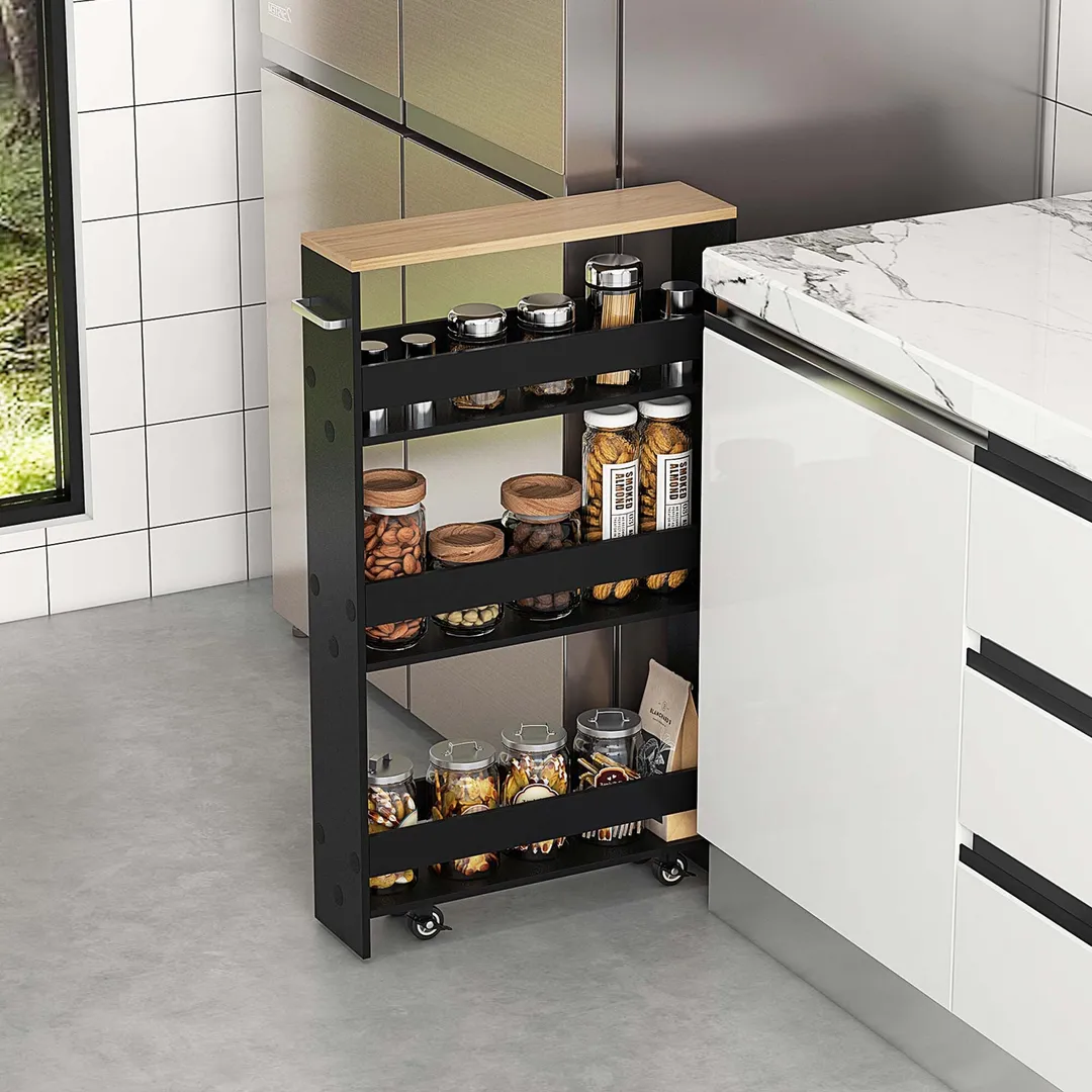 Costway Black Wood Base with Wood Top Rolling Kitchen Cart (7-in x 19-in x 32-in), photo 9 of 9