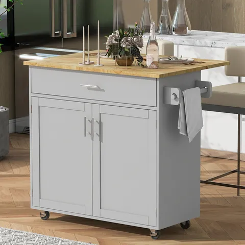 Blue Mdf Base with Mdf Wood Top Rolling Kitchen Island