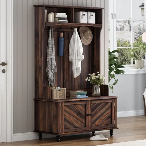 Casual 40.1-in Brown Wood Hall Tree