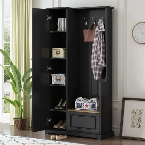 Modern 36-in Black Wood Hall Tree