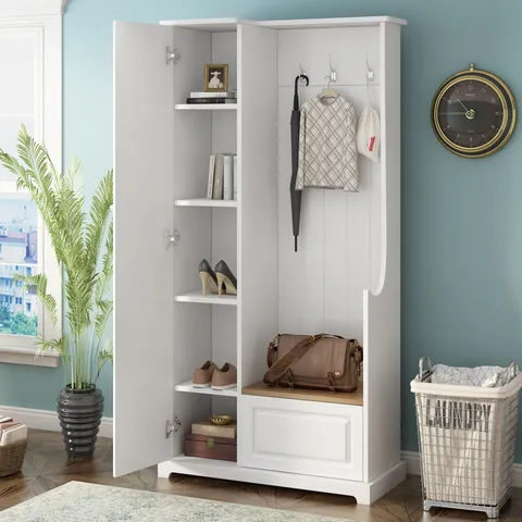 Modern 36-in White Wood Hall Tree
