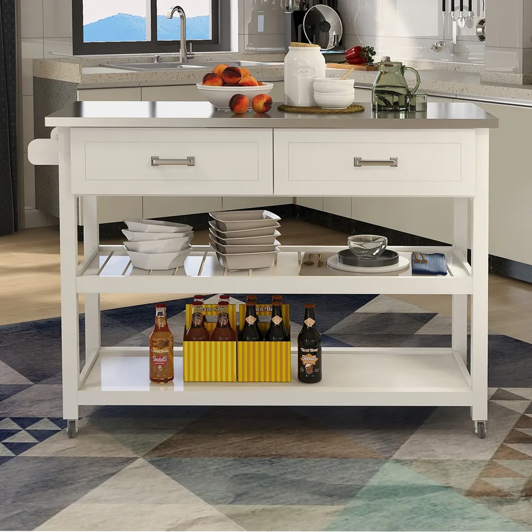 Nestfair White Wood Base with Mdf Wood Top Rolling Kitchen Cart (19.69-in x 47.2-in x 36.02-in), photo 5 of 6