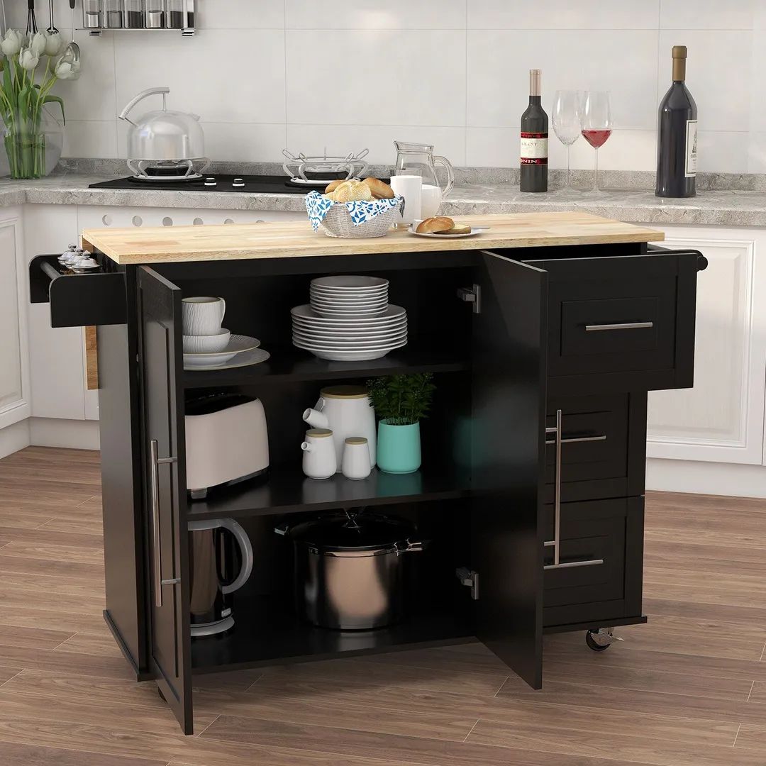 Nestfair Black Wood Base with Mdf Wood Top Rolling Kitchen Cart (16.93-in x 43.7-in x 35.83-in), photo 6 of 7
