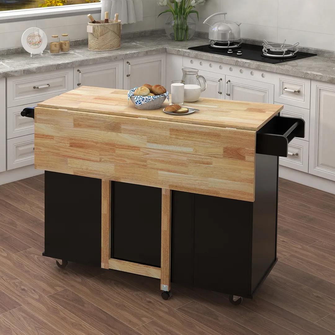 Nestfair Black Wood Base with Mdf Wood Top Rolling Kitchen Cart (16.93-in x 43.7-in x 35.83-in), photo 5 of 7