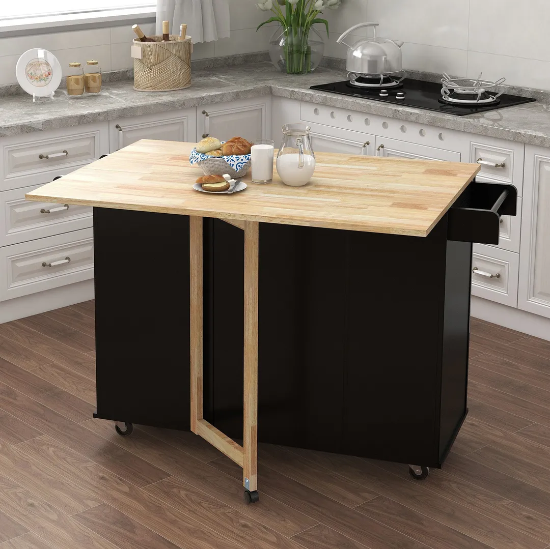 Nestfair Black Wood Base with Mdf Wood Top Rolling Kitchen Cart (16.93-in x 43.7-in x 35.83-in), photo 4 of 7