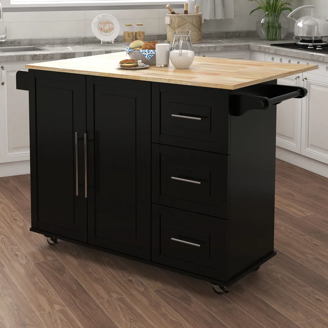 Nestfair Black Wood Base with Mdf Wood Top Rolling Kitchen Cart (16.93-in x 43.7-in x 35.83-in), photo 3 of 7