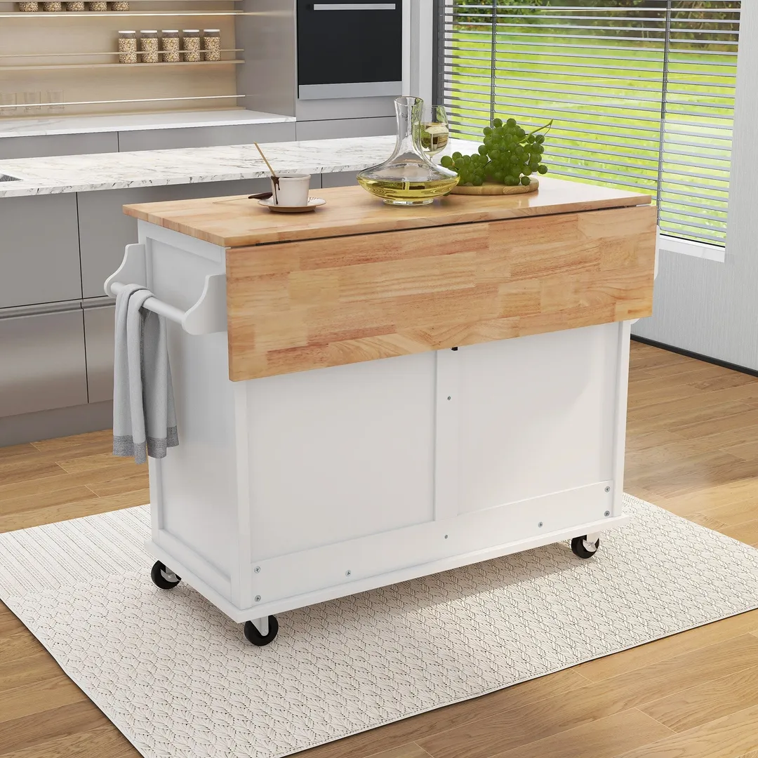 Nestfair White Wood Base with Mdf Wood Top Rolling Kitchen Island (20.5-in x 52.2-in x 36.6-in), photo 7 of 8