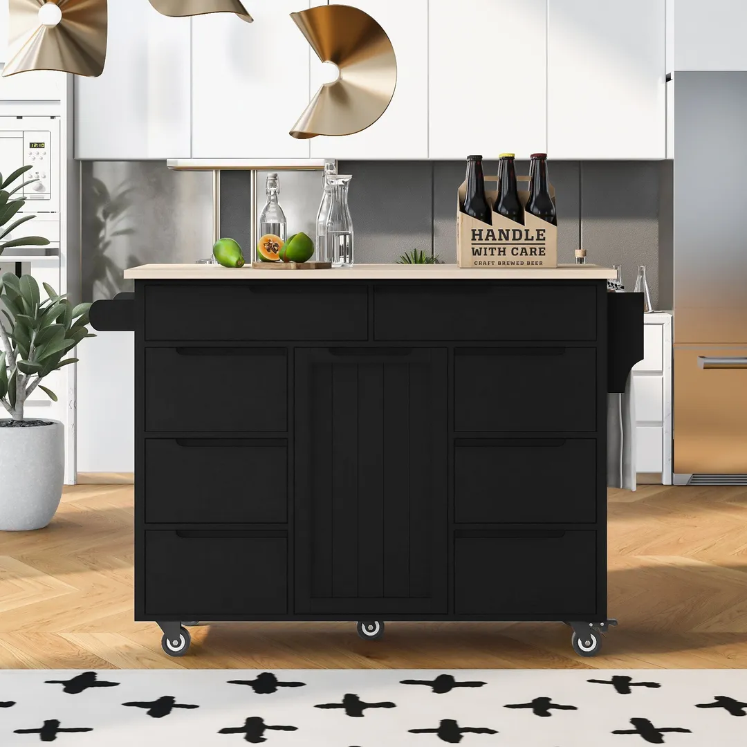 Nestfair Black Wood Base with Mdf Wood Top Rolling Kitchen Island (18.5-in x 53.1-in x 37-in), photo 7 of 8