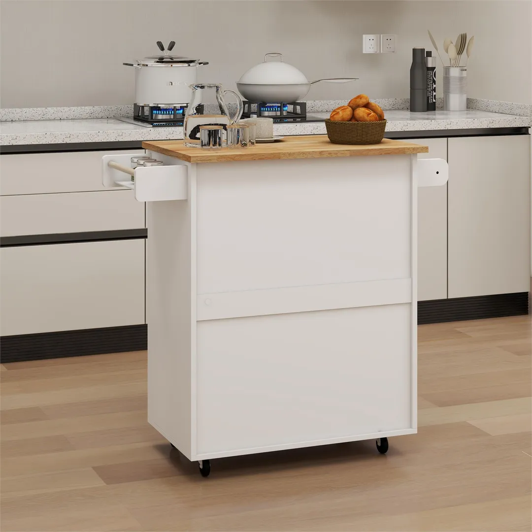 Nestfair White Wood Base with Mdf Wood Top Rolling Kitchen Island (17.72-in x 37.99-in x 36.02-in), photo 7 of 8